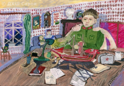 «Серёжин папа делает кораблик», иллюстрация к произведению «7-ая симфония» Т.Цинберг - Новожилов Виктор, 13 лет.jpg